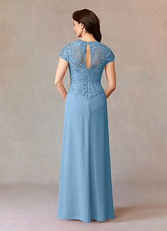 Azazie Junie Mère de la mariée Robes Robe Trapèze en Mousseline de soie Dentelle Acier Bleuté image2