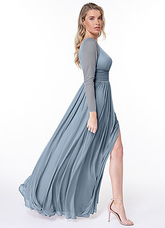 Azazie Bexley Bridesmaid Dresses A-Line Long Sleeve Mesh Floor-Length Dress image4