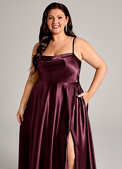 Azazie Elle Suknie dla druhen Linia A z kieszeniami Metaliczny satynowy Do ziemi Sukienka image12