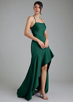 Azazie Jaslene Robes de demoiselle d'honneur Robe Trapèze en Satin extensible Corset émeraude image6