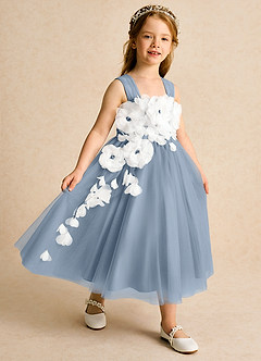 Azazie Dovey Abiti da Ragazza di Fiori Abito Principessa in Tulle Fiocco Blu Polveroso image6