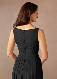 Azazie Ainsling Mother of the Bride Dresses Black A-Line Square Neckline Lace Chiffon Dress image11