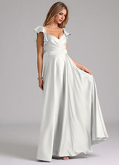 Azazie Leilani Bridesmaid Dresses White A-Line Ruched Stretch Satin Dress image4