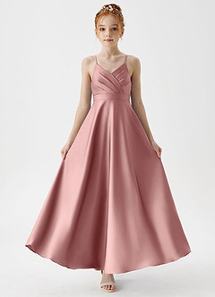 Azazie Avelina Junior Dusty Rose A-Line Pleated Stretch Satin Dress image5