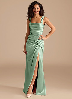 Azazie Jesaphine Bridesmaid Dresses Matcha Sheath Bow Metallic Satin Dress image3