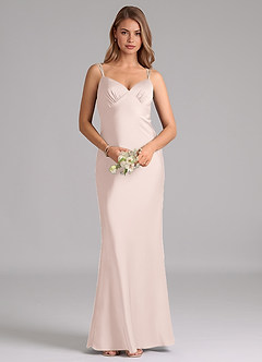Azazie Suttona Bridesmaid Dresses Blushing Pink A-Line Pleated Stretch Satin Dress image6