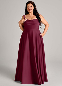 Azazie Shaude Bridesmaid Dresses Mulberry A-Line Pleated Stretch Satin Dress image11