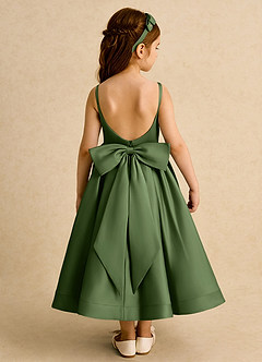 Azazie Babs Flower Girl Dresses Olive Ball-Gown Pleated Matte Satin Dress image6