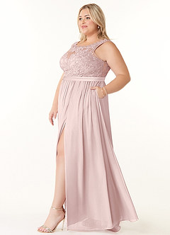 Azazie Elly Bridesmaid Dresses Blushing Pink A-Line Lace Scoop Neck Chiffon Dress image9