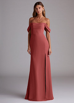 Azazie Saige Abiti da Damigella Abito Convertibile A-Line in Chiffon Spalle Scoperte Terracotta image3