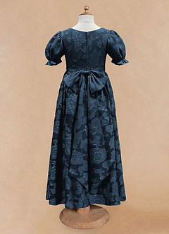Azazie Joss Flower Girl Dresses Dark Navy A-Line with Sleeves Floral Burnout Dress image5