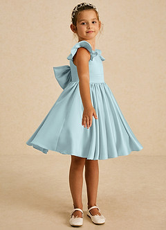 Azazie Tootsie Flower Girl Dresses Mist A-Line Bow Matte Satin Dress image4