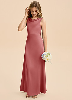 Azazie Kiki Junior Robe Trapèze en Satin extensible Arc Antique Rose image5