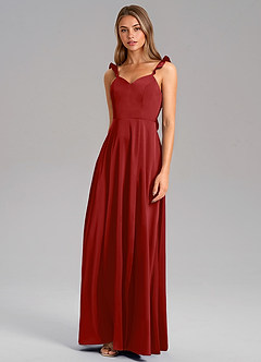 Azazie Everett Bridesmaid Dresses Pomegranate A-Line Stretch Satin Dress image4