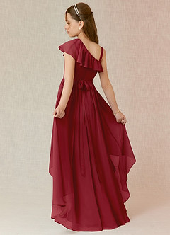 Azazie Mango Junior A-Linie Gestreift Chiffon Kleid Granatapfelrot image1