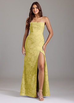 Azazie Leonis Bridesmaid Dresses Canary Sheath Strapless Floral Burnout Convertible Dress image1