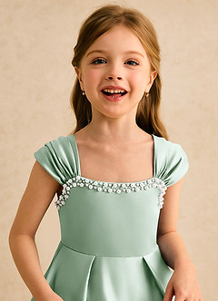 Azazie Yosemite Blumenmädchenkleider Ballkleid Herzausschnitt Matte Satin Kleid Agave image7