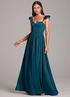 Azazie Denisse Brautjungfernkleider A-Linie Gestreift Stretch-Satin Kleid Tintenblau image3