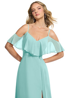 Azazie Jean Bridesmaid Dresses Aqua A-Line Chiffon Convertible Dress image6
