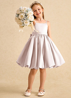 Azazie Davine Flower Girl Dresses Rose Petal A-Line Spaghetti Strap Matte Satin Dress image7
