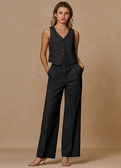 front Margaret Black Cotton Linen Blend 3-Piece Suit