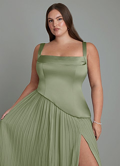 Azazie Stephanie Bridesmaid Dresses Pistachio A-Line Pleated Stretch Satin Dress image9