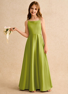 Azazie Joella Girls Formal Flower Girl Dresses Lemongrass A-Line Pleated Stretch Satin Dress image2