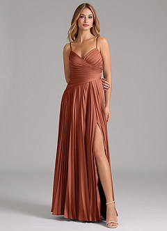 Azazie Vini Brautjungfernkleider A-Linie Plissee Stretch-Satin Kleid Lehm image4
