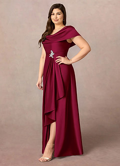 Azazie Branford Abiti per la Madre della Sposa Abito A-Line in Raso Elasticizzato Plissettato Borgogna image11