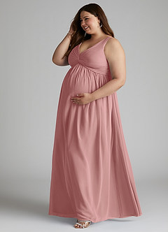 Azazie Yetta Brautjungfernkleider für Schwangere A-Linie V-Hals Versammelt Chiffon Bodenlänge Kleid image10