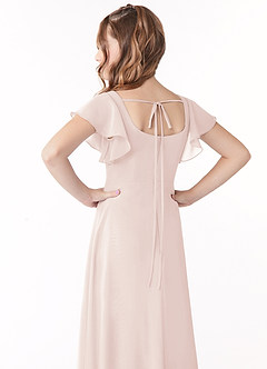 Azazie Bondi Junior Rose Petal A-Line Bow Chiffon Dress image3