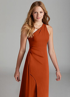 Azazie Maron Junior Paprika A-Line Pleated Stretch Satin Dress image3