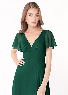 Azazie Kimber Bridesmaid Dresses Emerald A-Line Flounce Sleeve Chiffon Dress image4