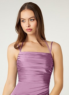 Azazie Desi Bridesmaid Dresses Wisteria Sheath Halter Corset Stretch Satin Dress image6