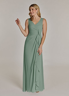 Azazie Manuella Mère de la mariée Robes Robe Trapèze en Mousseline de soie Col V plissé Sauge D'argent image4