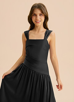 Azazie Dotty Junior Black A-Line Pleated Stretch Satin Dress image7