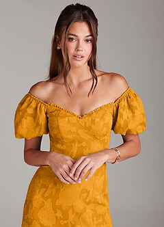 Azazie Evalina Bridesmaid Dresses Butterscotch Sheath Floral Burnout Dress image2