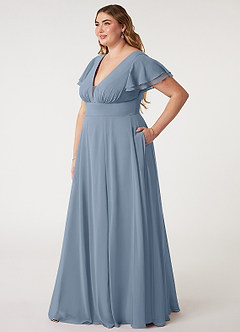 Azazie Ashika Final Sale Dusty Blue A-Line V-neck Ruched Chiffon Dress image11