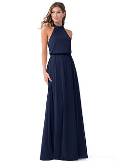 Azazie Landry Bridesmaid Dresses Dark Navy A-Line Pleated Mesh Dress image1