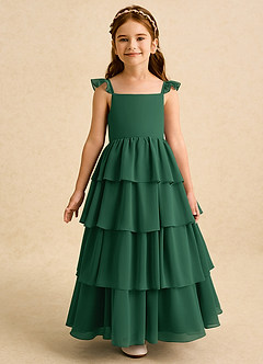 Azazie Boba vestidos de niña de las flores Vestido de Verde Oscuro de Gasa de Corte En A con Escote Cuadrado image5