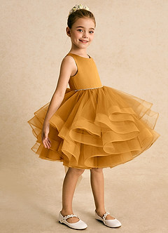 Azazie Tinie Blumenmädchenkleider Ballkleid Schleifen Tüll Kleid Butterscotch image4