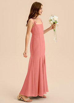 Azazie Evey Junior Vestido de Rosa Salmón de Gasa de Corte Sirena con Plisado image5