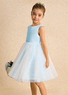 Azazie Esme Flower Girl Dresses Sky Blue Ball-Gown Bow Tulle Dress image4