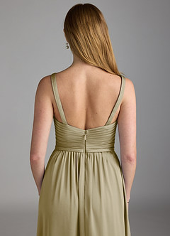 Azazie Chanel Bridesmaid Dresses Moss Green A-Line Pleated Stretch Satin Dress image4