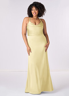 Barbie ♥ Azazie Brautjungfernkleider Meerjungfrau-Linie Plissee Stretch-Satin Kleid Zitronensorbet image5