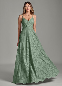 Azazie Amani Bridesmaid Dresses Matcha A-Line Pleated Floral Burnout Dress image5