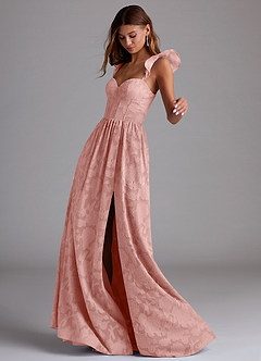 Azazie Denisse Bridesmaid Dresses Rosette A-Line Ruched Floral Burnout Dress image2