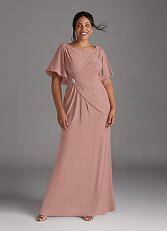 Azazie Louanne At-home Try On Dresses Dusty Rose Mermaid Boatneck Pleated Luxe Knit Dress image7