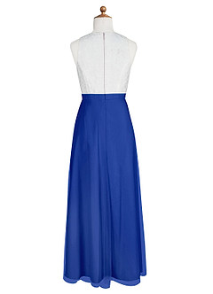Azazie Albertine Junior Vestido de Azul Real de Gasa de Corte En A con Encaje image8