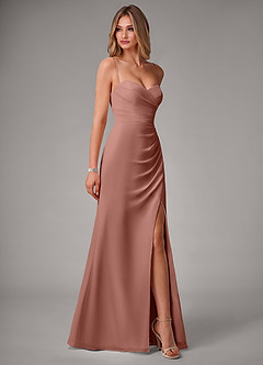 Azazie Haisley Bridesmaid Dresses Cedar Rose Sheath Off the Shoulder Chiffon Convertible Dress image6